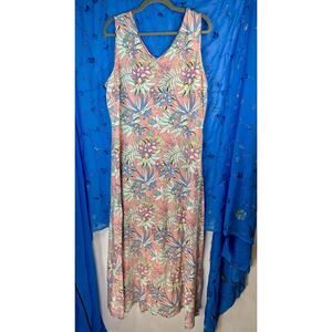 Talbots Pink Pastel Tropical Dream With Parrots Maxi Dress XL Jersey Knit